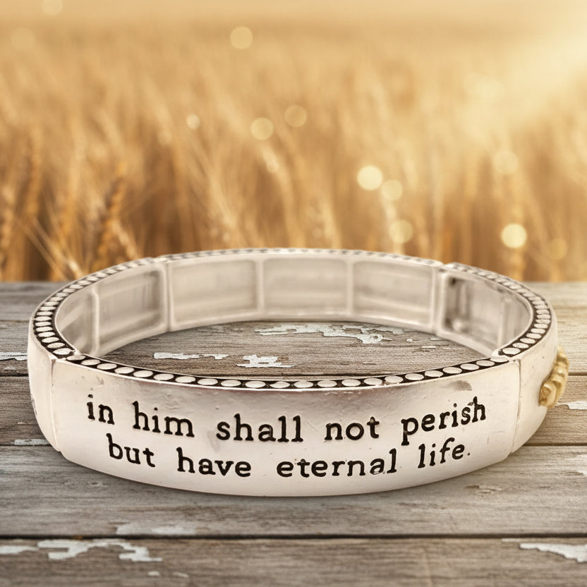 Bible Prayer John 3:16 Cross Bar Stretch Bracelet