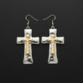 Layered Cross Silver Gold Dangle Earring