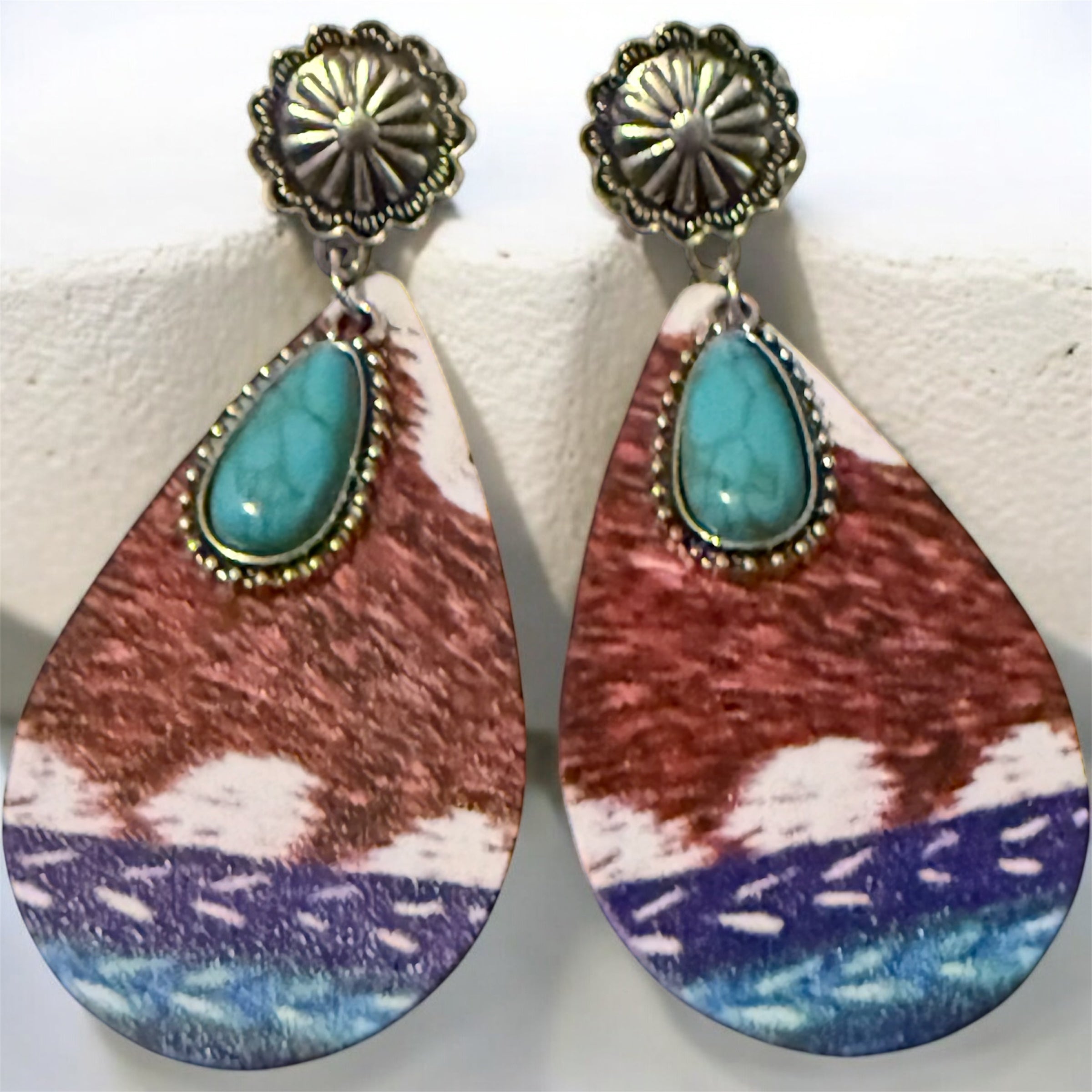 Faux Leather Turquoise Pendant Earrings