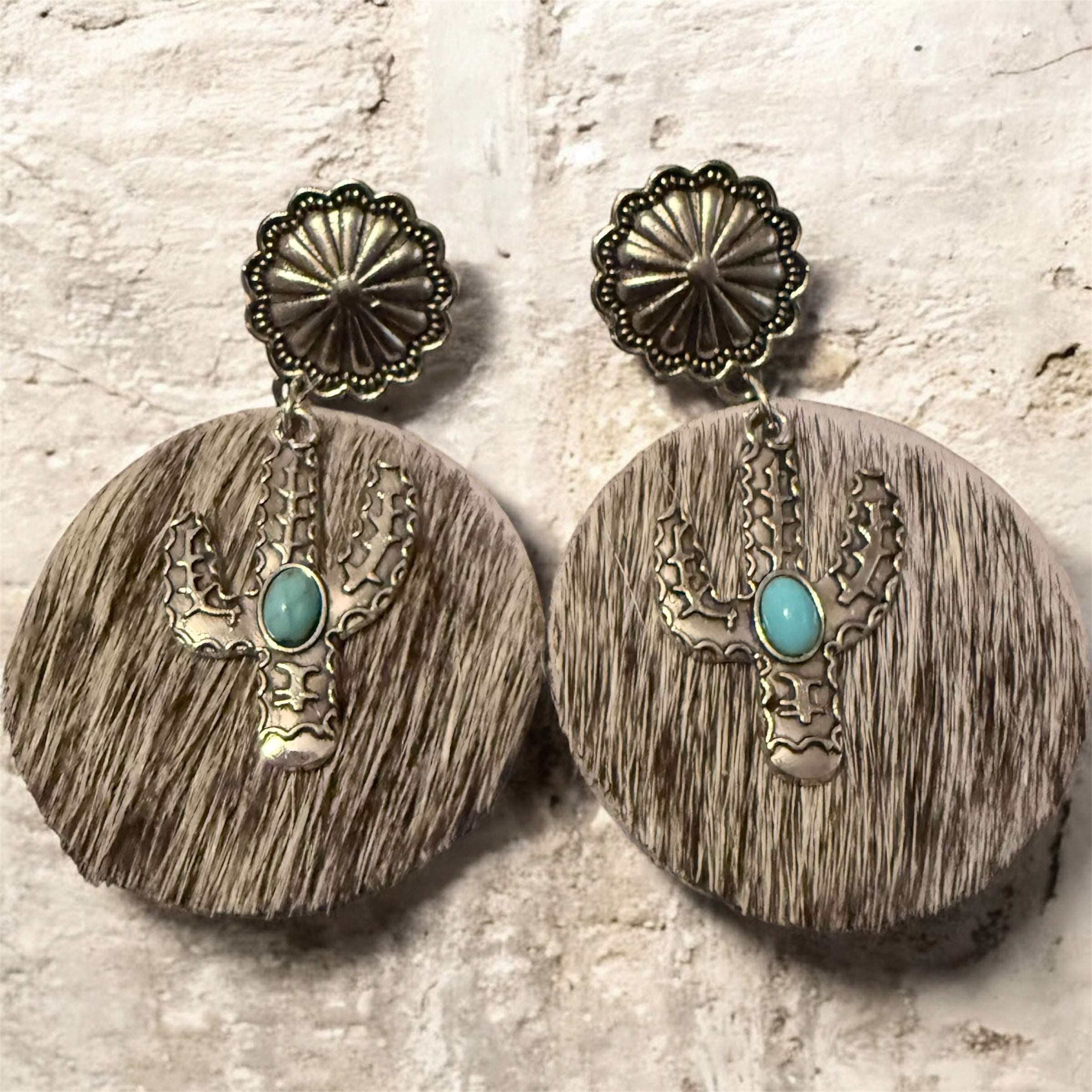 Genuine Leather Cactus Charm Earrings - Gray
