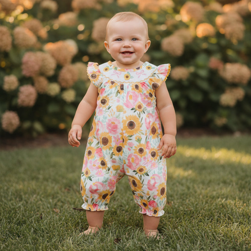 Sunflower Smocked Baby Romper