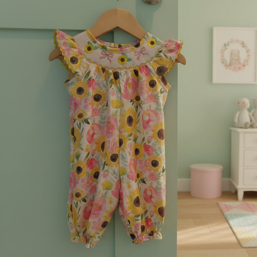 Sunflower Smocked Baby Romper
