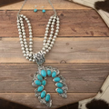 Large Squash Blossom Pendant Chunky Necklace Earrings Set