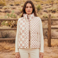 Checker Patchwork Quilted Zip Up Vest
