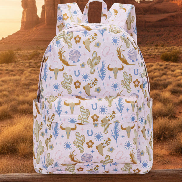 Cow Cactus Western Kids Pink Backpack