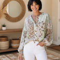 Multicolor Floral Patchwork Print Long Puff Sleeve Shirt