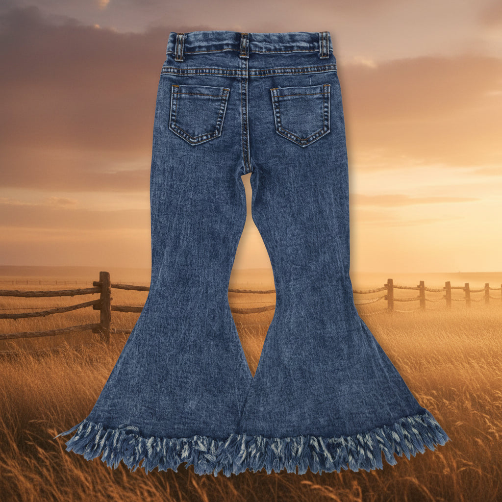 Light Tassels Denim Pants Girls Bell Bottom Jeans