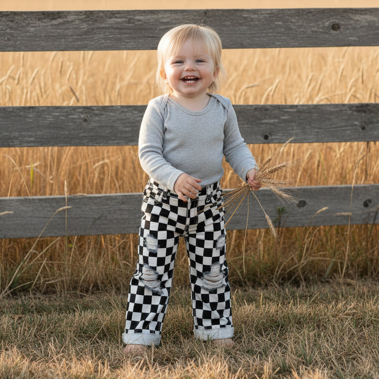 Black Checked Hole Baby Jeans