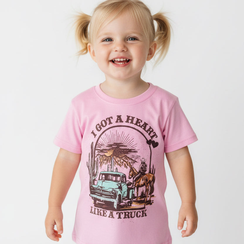 Pink Short Sleeves I Got A Heart Like A Truck Girls Western