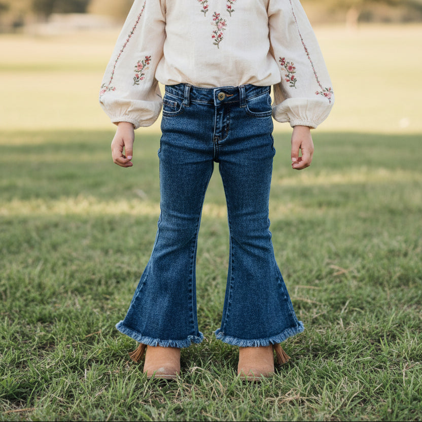 Light Tassels Denim Pants Girls Bell Bottom Jeans