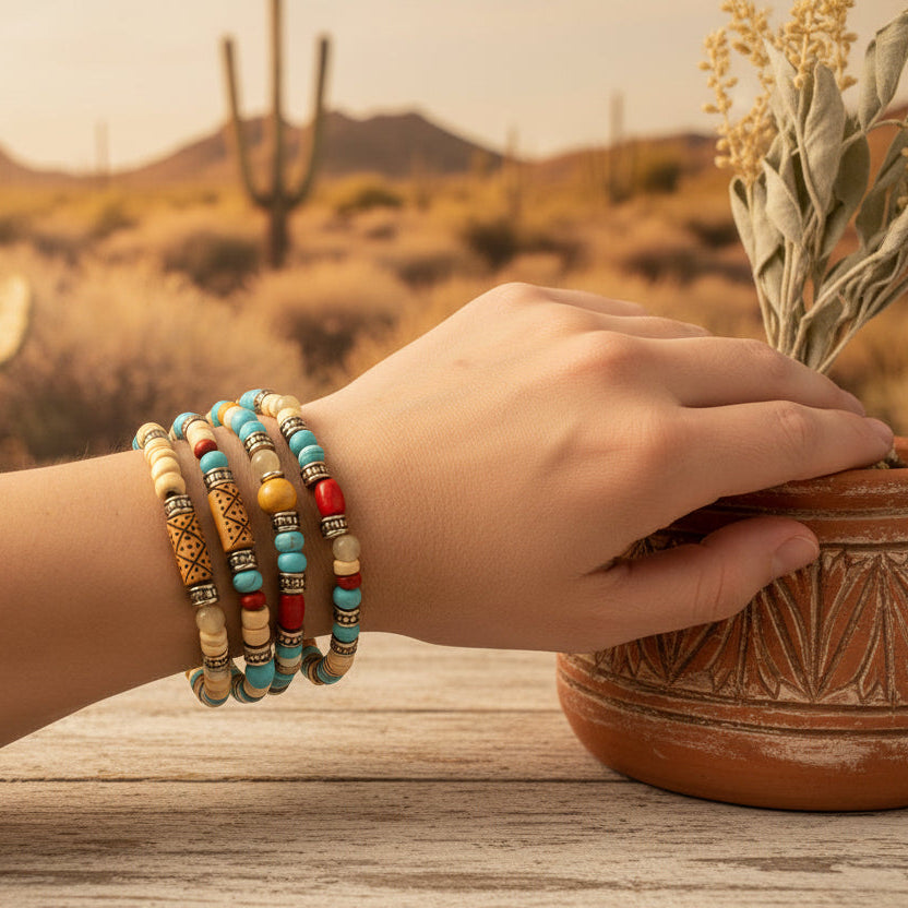 Three Strand Southwestern Beaded Stretch Bracelet