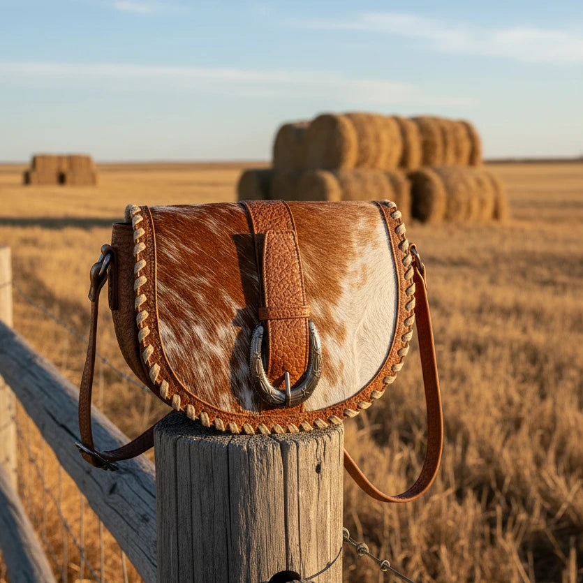 Trinity Ranch Western Hair-On Cowhide Saddle Crossbody