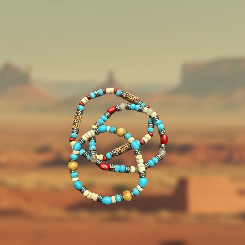 Three Strand Southwestern Beaded Stretch Bracelet