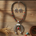 Navajo Red Squash Blossom Pendant Necklace/Earrings Set