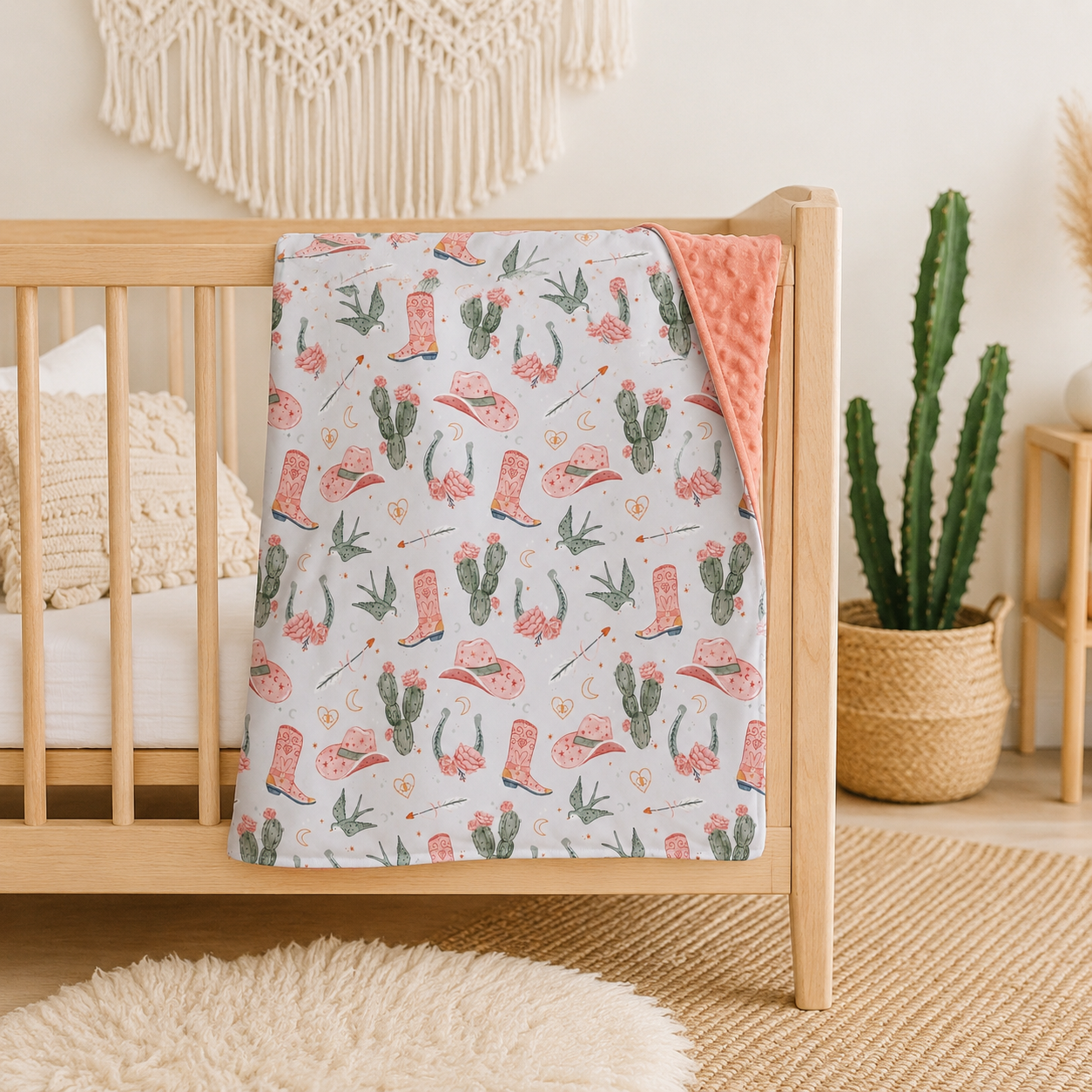 Boots Hat Cactus Baby Girls Western Blanket