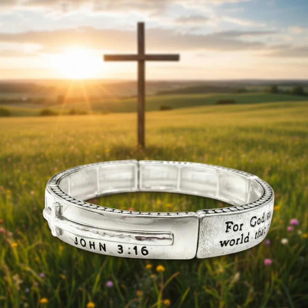 Bible Prayer John 3:16 Cross Bar Stretch Bracelet