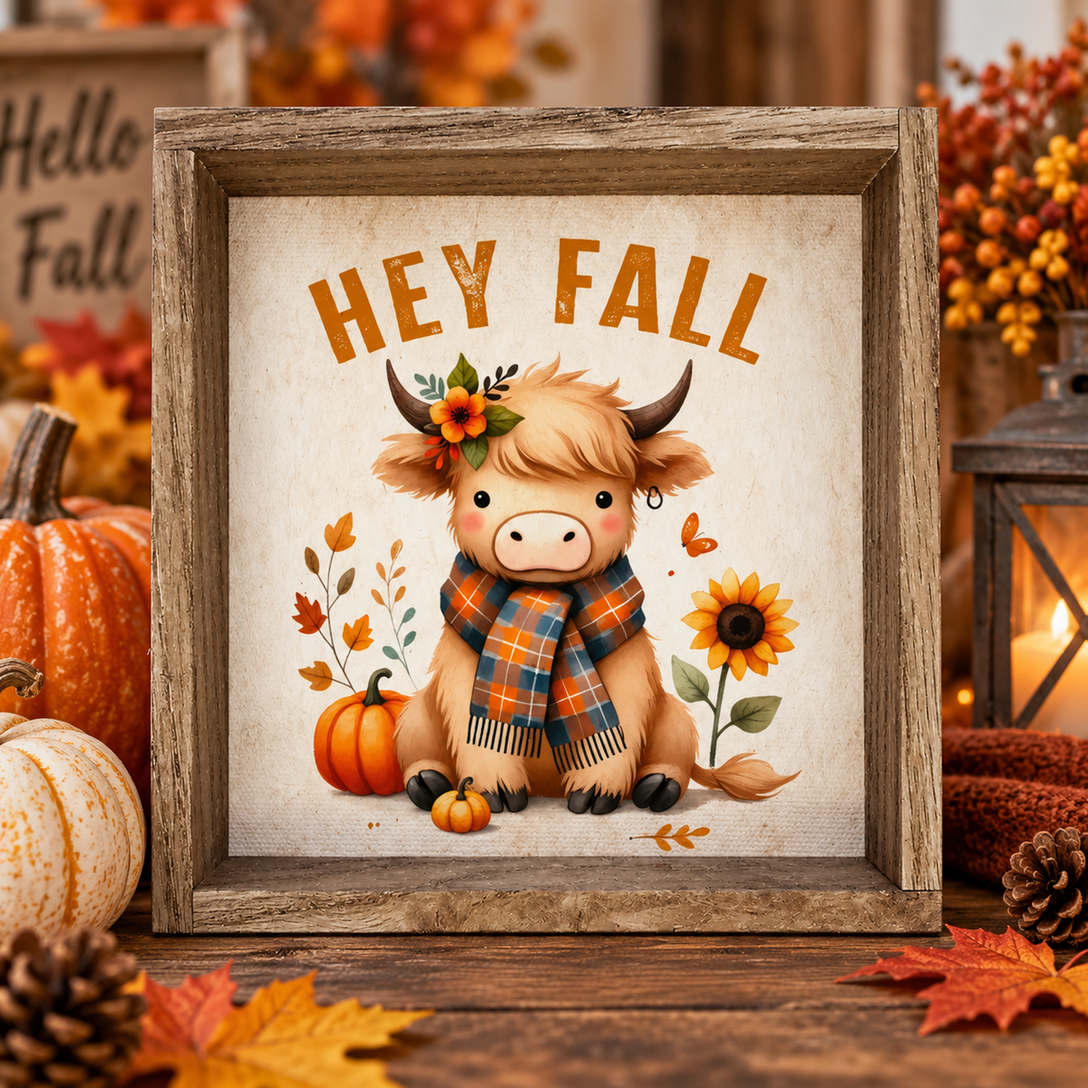 Hey Fall Canvas Art Framed Décor