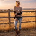 Light French Beige Sheer Lace Patchwork Casual Long Sleeve Tee