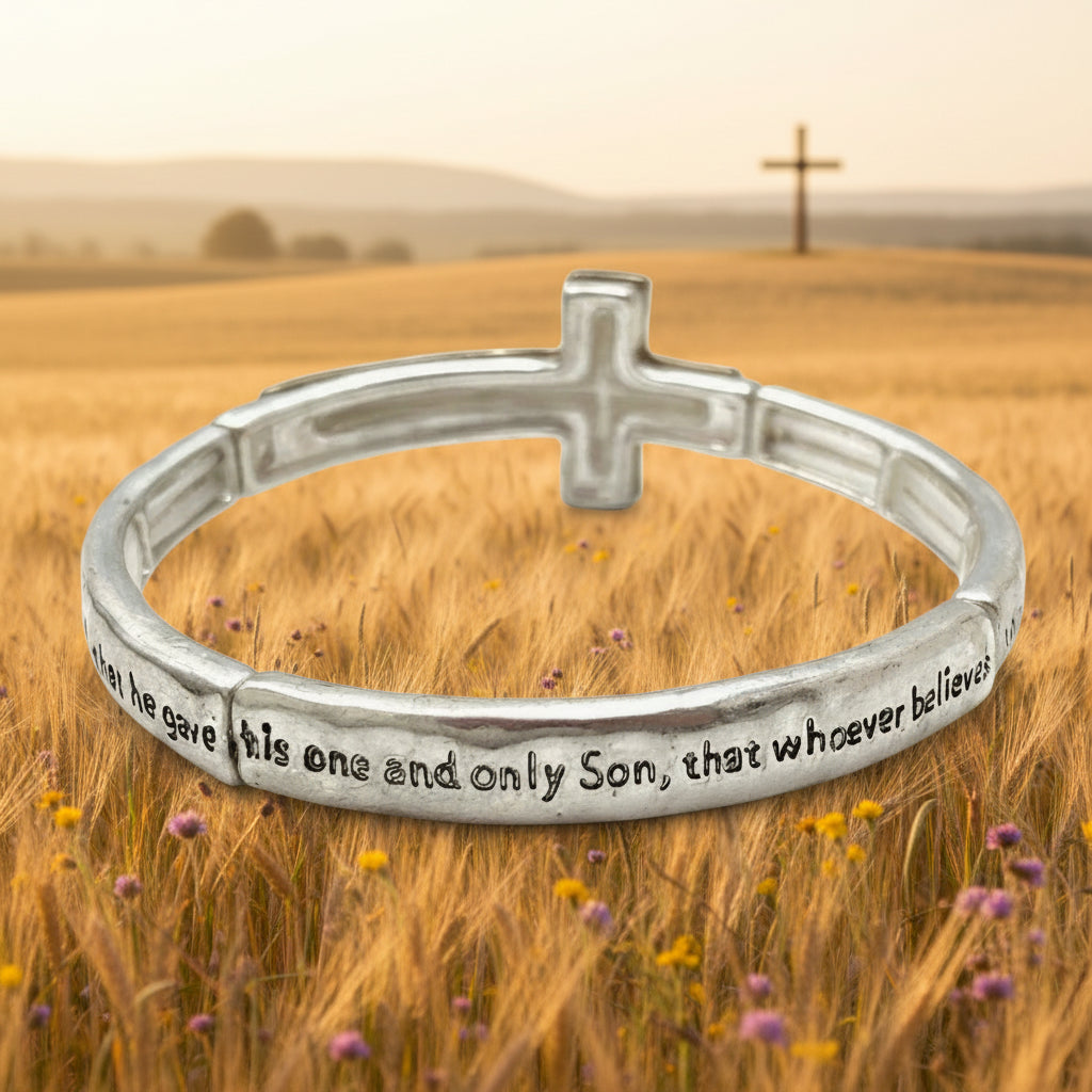 Engraved Cross John 3:16 Stretch Bracelet