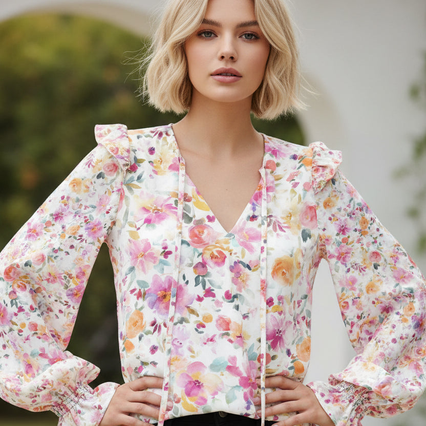 Pink Cakewalk Floral Smocked Blouse