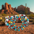 Large Squash Blossom Turquoise Stone Western Chunky Bracelet