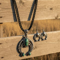 Weave Leather Necklace Set Squash Blossom Pendant