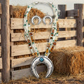White Turq Navajo Bead Crescent Necklace Earrings Set