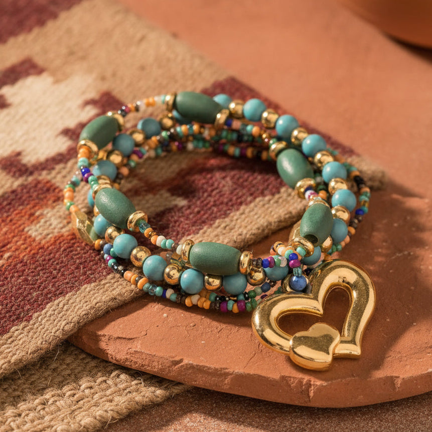 Boho Love Beaded Bracelet in Meadow Green