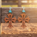 Cross of Glory Leather Earrings in Brown