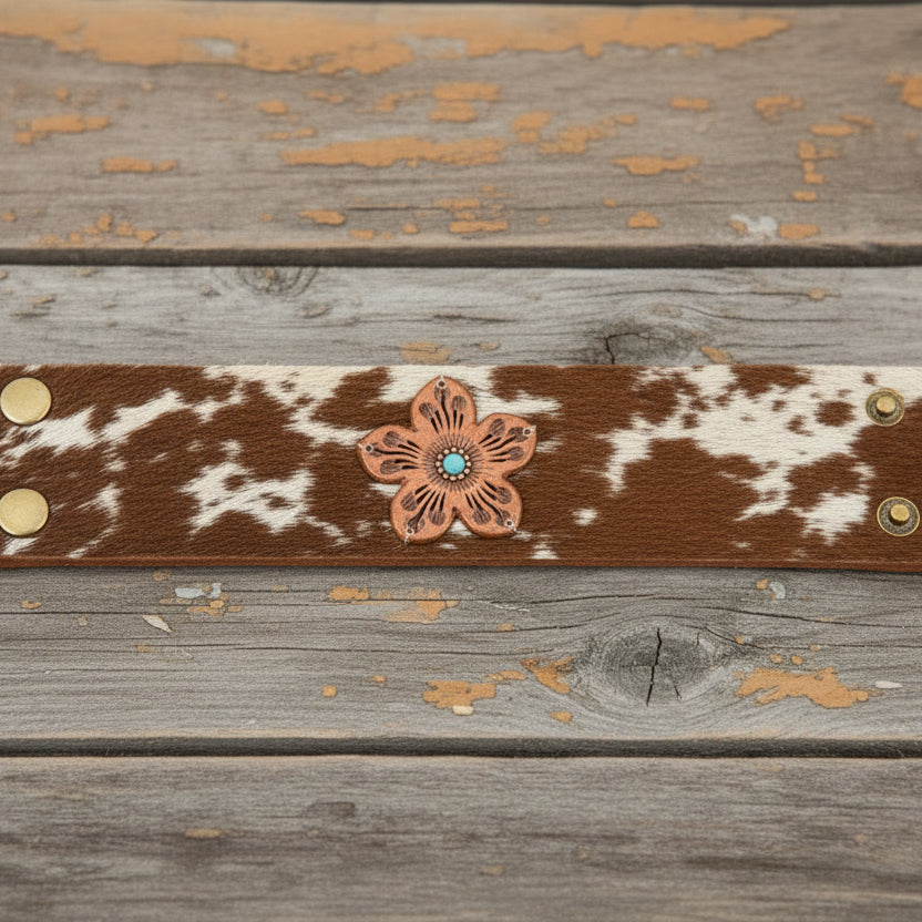 Stella Flower Cuff Genuine Leather Bracelet