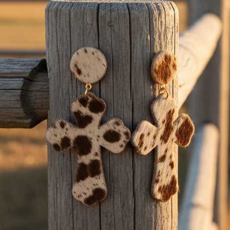 Cross Hair-on Hide Earrings
