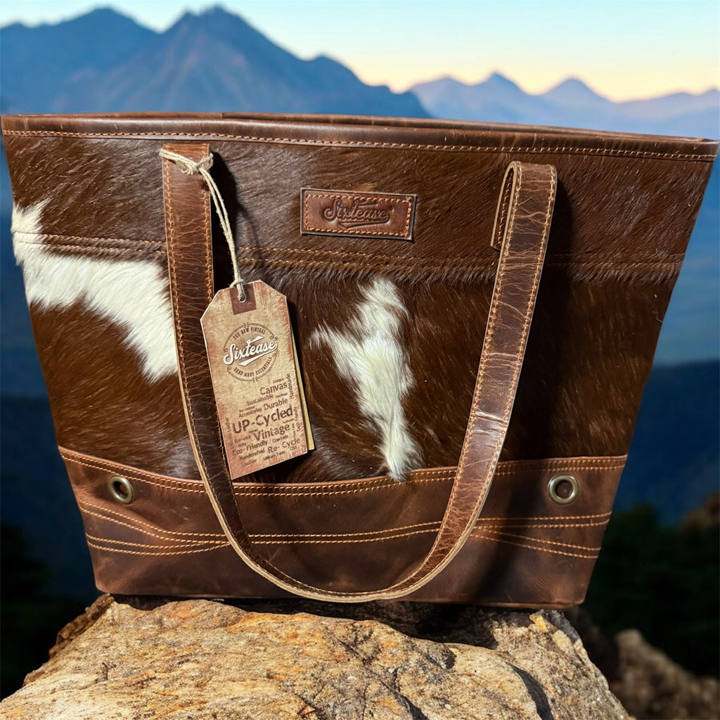 Genuine Hair On Leather Tote - Cow Print/Dk Brown