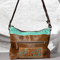Genuine Leather Crossbody Western Bag - Turquoise and Cow Hide