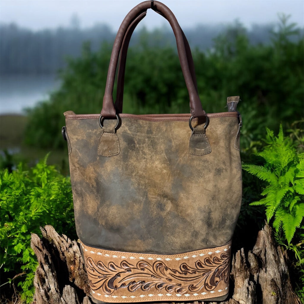 Genuine Western Leather Tote - Dark Brown