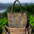 Genuine Western Leather Tote - Dark Brown