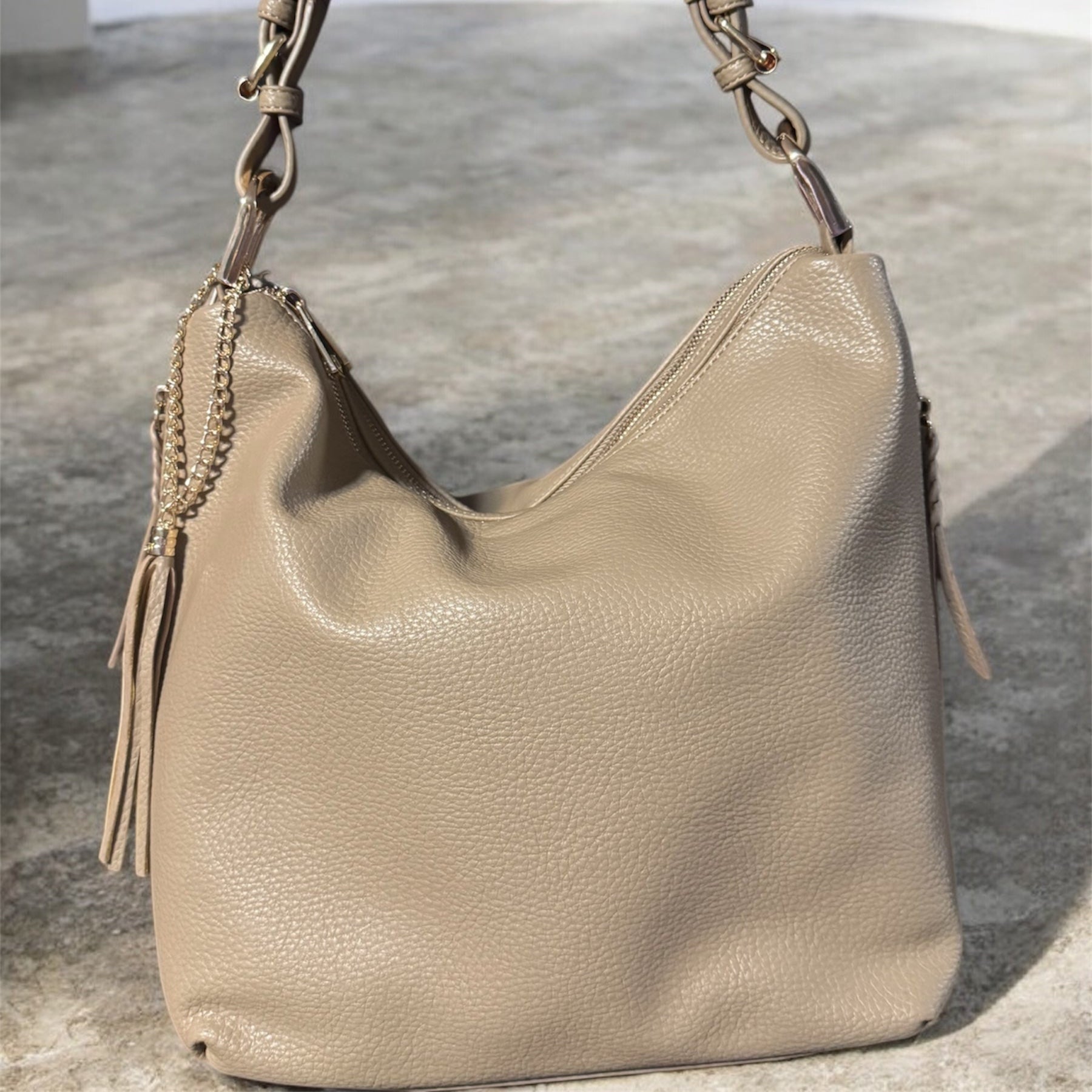 Faux Leather Sammie Double Zip Hobo Bag