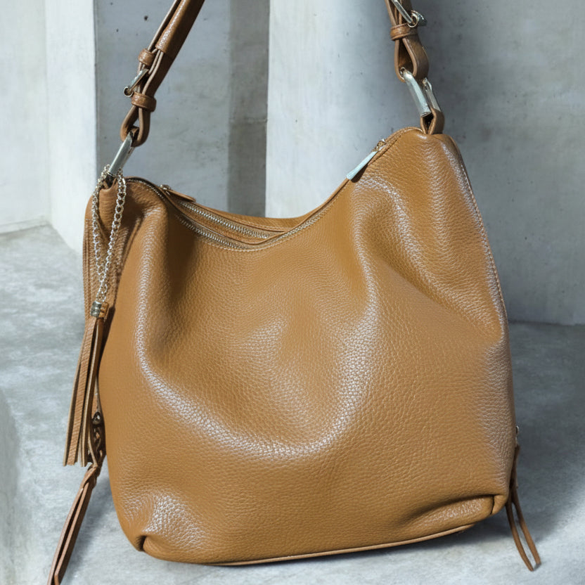 Faux Leather Sammie Double Zip Hobo Bag