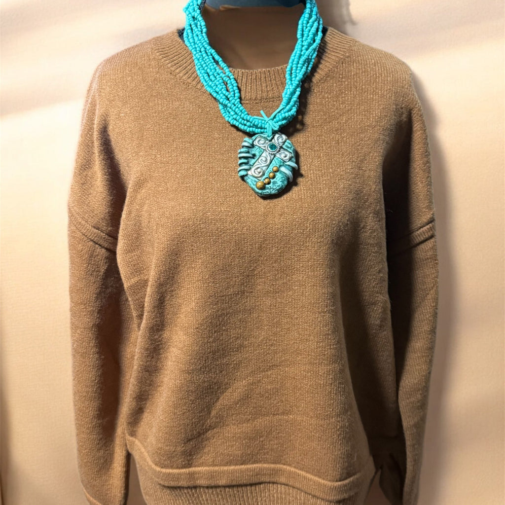 Western Cowboy Flare Sleeve Knit Sweater Pullover - Brown