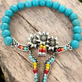 Longhorn Seed Bead Flower SW Bohemian Stretch Bracelet