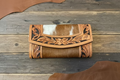 Genuine Hair-On Cowhide and Tooled Leather Wallet Bag