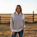 Checkered Quarter Zip Ribbed Sweatshirt
