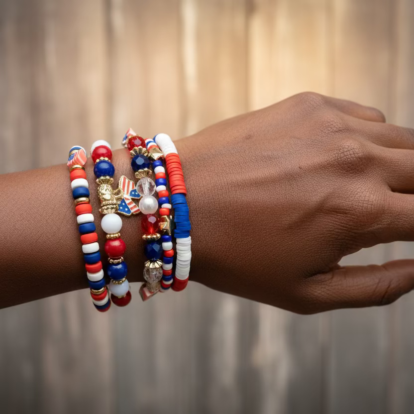 4th of July Beaded Bracelet