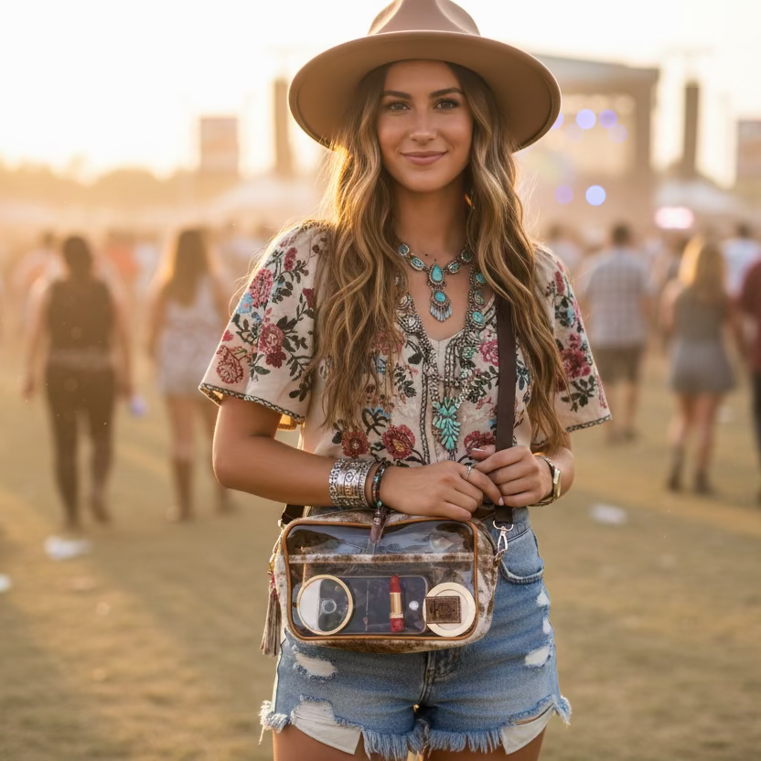 Clear Genuine Cowhide Crossbody Festival Purse