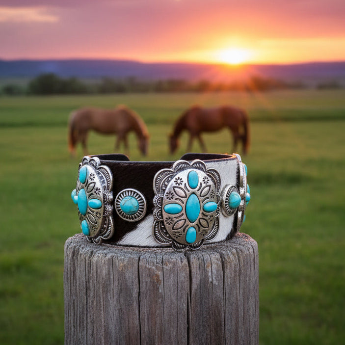 Western Concho Cowhide Hair Cuff