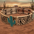Turquoise Cactus Western Flower Metal Bracelet