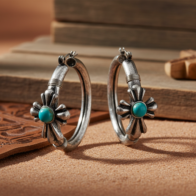Western Cross Hoop Huggie Earrings