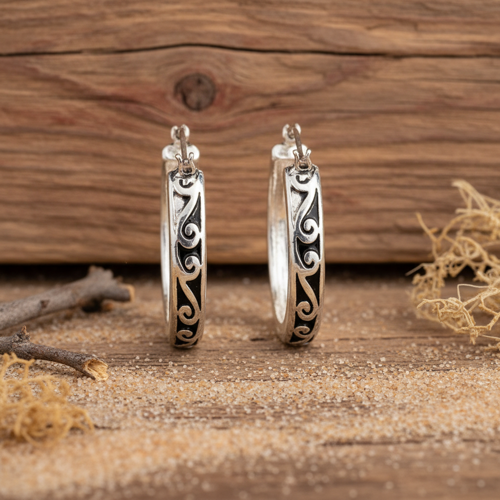 Swirly Georgian Fashion Pattern Huggie Earrings