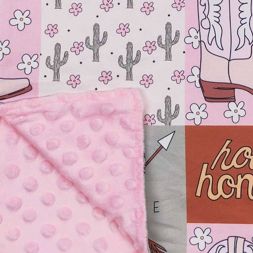 Howdy Honey Cactus Boots Plaid Girls Western Blanket
