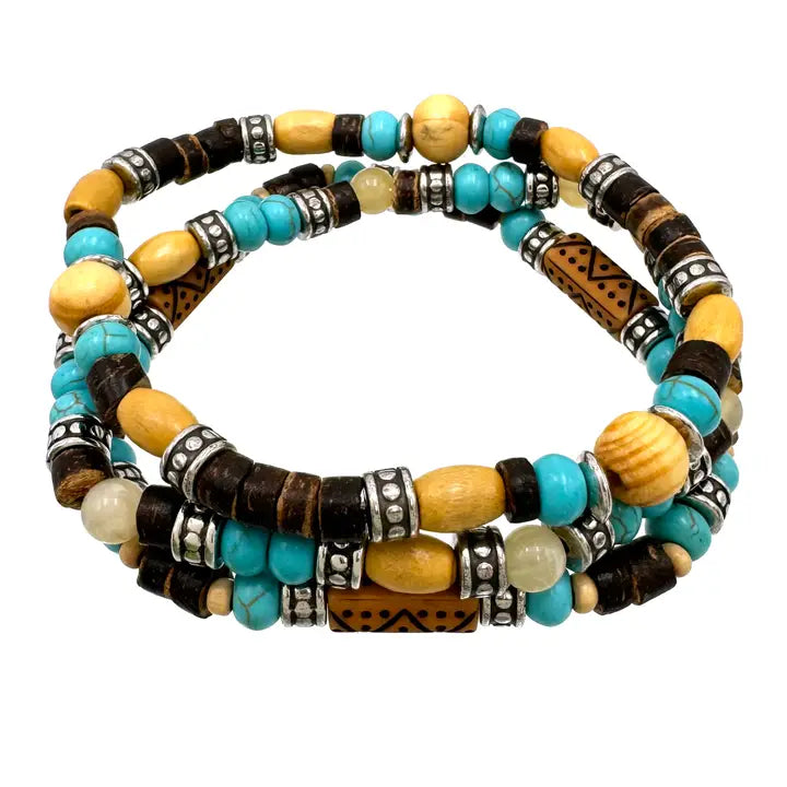 Three Strand Southwestern Beaded Stretch Bracelet