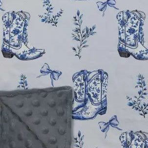 Light Blue Bow Floral Boots Western Baby Girls Blanket